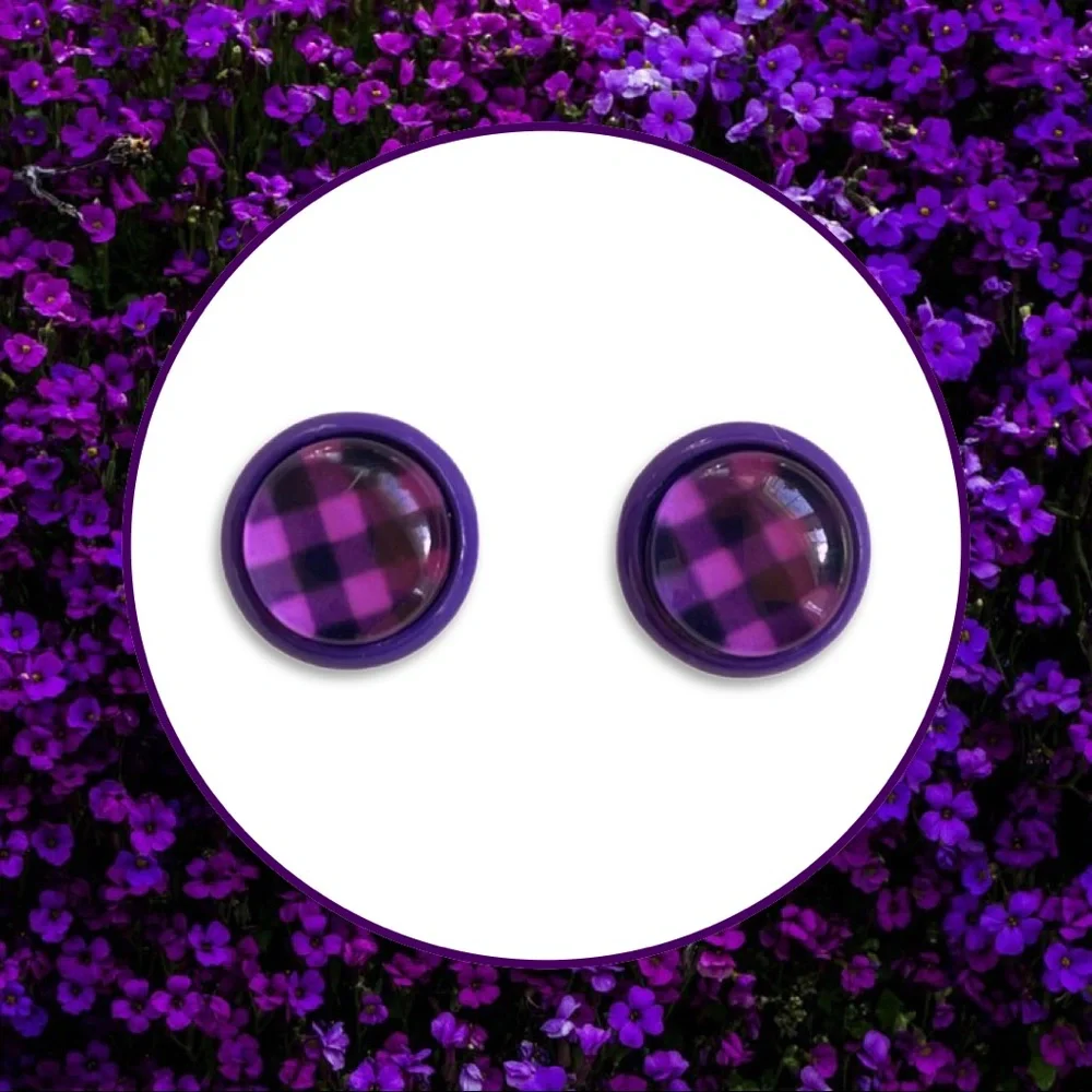 Purple Plaid Stud Earrings - Picture 1 of 5